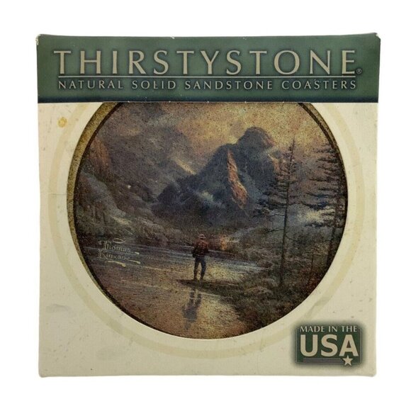 Thirstystone Natural Sandstone Coasters Set Of 4 With Scenic Mountain Design - Picture 1 of 5